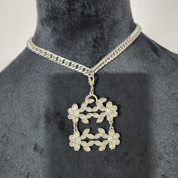 VINTAGE SPERRY PAT PEND Stainless Steel Crystal Pendant Necklace Bold 70s - Picture 7 of 11